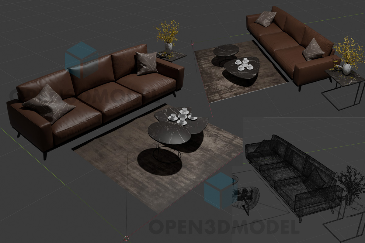 Set Of Leather Couches And Coffee Table On Rug