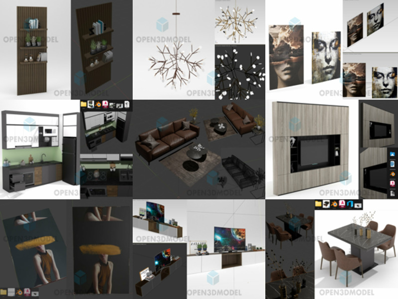 10 High Quality Free 3D Furniture Models: Sofa, Bookcase, Bed, Lamp, Frame Mar.2024