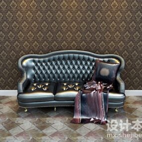 Sofá de couro tufado preto modelo 3d