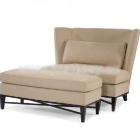 Sofa Bed With Ottoman Beige Color 3d model