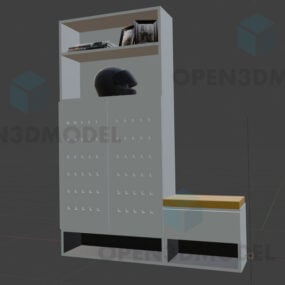 مدل 3 بعدی قفسه بلند با کابینت ورودی صندلی