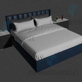 Yastıklı ve Komodinli Döşemeli Deri Yatak 3D model