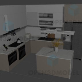 किचन आइलैंड 3डी मॉडल के साथ आधुनिक किचन सिंक और स्टोव
