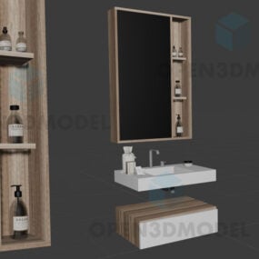 Phòng tắm có bồn rửa đá và gương mô hình 3d