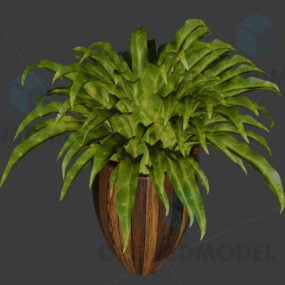 3д модель керамического растения в горшке с зелеными листьями