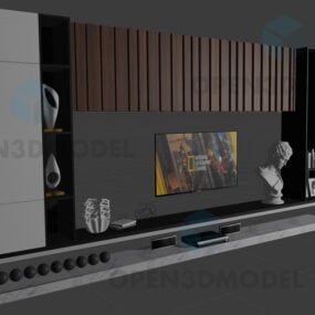 Multimedievegg med TV-høyttaler og skulpturdekorasjon 3d-modell