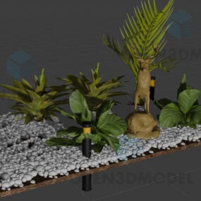 Lille have med småsten og planter dekoration 3d-model