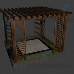 Wooden Outdoor Pavilion With Seat Pad 3d model