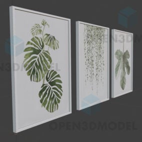 Tres imágenes de helechos enmarcadas Modelo decorativo 3d