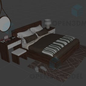 סט ריהוט מיטה עם מראה ושטיח דגם תלת מימד