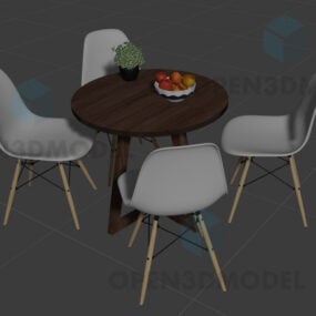 Stolik kawowy z czterema krzesłami i miską owoców Model 3D