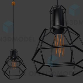 3д модель подвесного светильника с проволочным каркасом и закрытой лампочкой