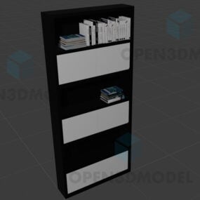 Hög bokhylla med bokstapel på toppen 3d-modell