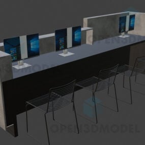 Reception With Computer Work Desk With Three Lcd 3d model