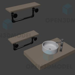 Phòng tắm có bồn rửa và khung ống trên mặt bàn Mô hình 3d