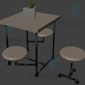 Square Table With Three Stools Tube Frame 3d model