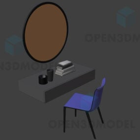 طاولة تزيين مع كرسي ومرآة مستديرة نموذج ثلاثي الأبعاد