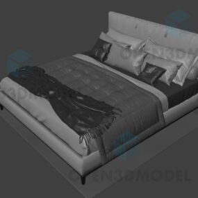 3д модель реалистичной двуспальной кровати с одеялами и подушками на ковре
