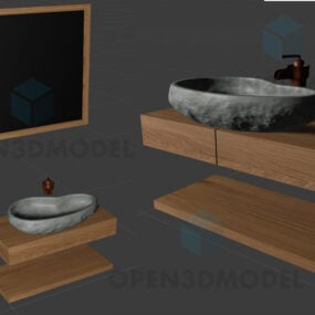 3д модель современной полки для ванной комнаты с раковиной и зеркалом