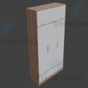 木製フレーム付きの白い食器棚家具3Dモデル