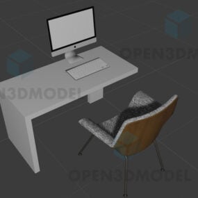 مكتب عمل مع كمبيوتر ماك وكرسي نموذج ثلاثي الأبعاد