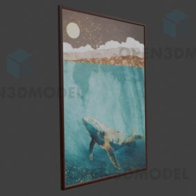 3д модель фотокартины "Кит в океане" в рамке