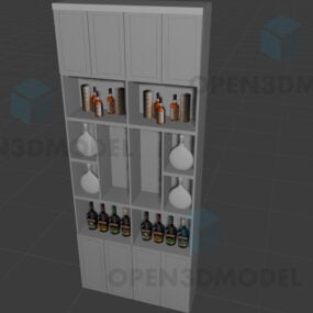 Portabottiglie alto con bottiglie di vino e vaso modello 3d