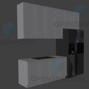 3д модель черного холодильника с морозильной камерой в кладовой на кухне