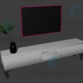 식물 냄비와 흰색 Tv 스탠드 3d 모델