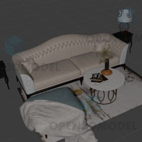 ספה בסלון עם שטיח ושולחן עגול דגם תלת מימד