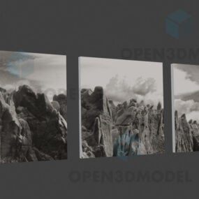 블랙 화이트 색상의 세 사진 프레임 풍경 3d 모델
