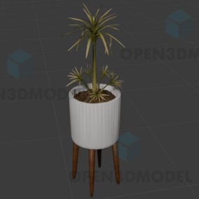 Porcelanowa roślina doniczkowa z drewnianymi nogami Model 3D