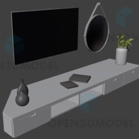 Tv Desk With Mirror Vase And Pot Plant 3d model