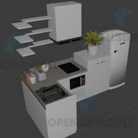Cocina abierta de esquina con estante modelo 3d