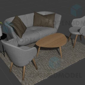 3д модель изогнутого дивана, кресла и журнального столика для гостиной