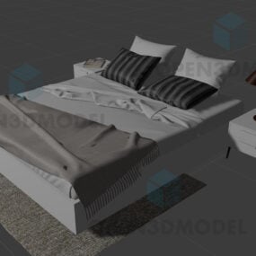 Sengerealistisk tæppe med puder og natbord 3d-model