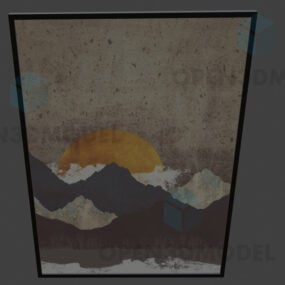Mountain With Sun In Photo Frame 3d model