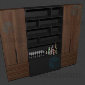 Wood Cabinet With Shelf Bottles Of Alcohol 3d model