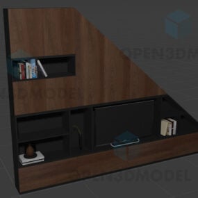 Τρισδιάστατο μοντέλο από ξύλινο υλικό σε σχήμα τριγώνου βιβλιοθήκης κάτω από σκάλα
