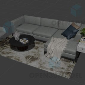 Salon z sofą i stolikiem kawowym na starym dywaniku Model 3D