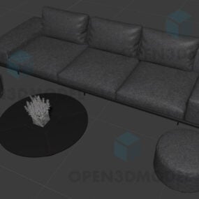 Living Room Couch Grey Texture, Ottoman, Round Coffee Table 3d model