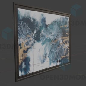מסגרת תמונה אמנותית תלויה על קיר בחדר דגם תלת מימד
