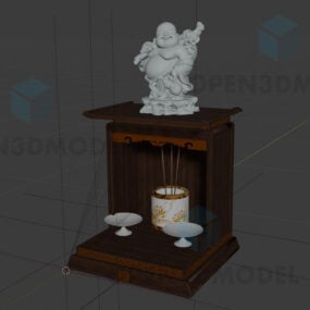 Asian Buddha Statue On Religion Cabinet 3d model