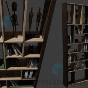 Kirjahylly pienellä veistoksella Koristeellinen 3D-malli