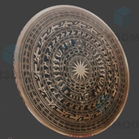 Bronze Circular Drum Antique Asian Artwork 3d model