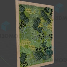 植物と葉を持つ装飾的な緑の壁3Dモデル