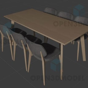 میز ناهارخوری با شش صندلی مدل سه بعدی به سبک مدرن چوبی