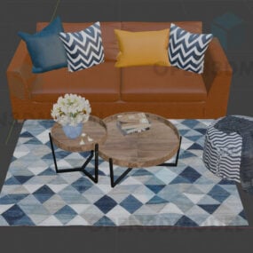 סלון ספת עור ושולחן קפה על שטיח דגם תלת מימד