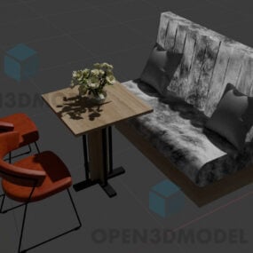 أريكة غرفة المعيشة مع أريكة حمراء وطاولة مربعة نموذج ثلاثي الأبعاد