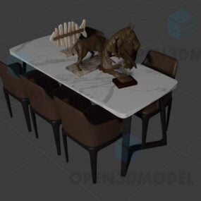 3д модель обеденного стола с мраморной столешницей, стульями и книгой